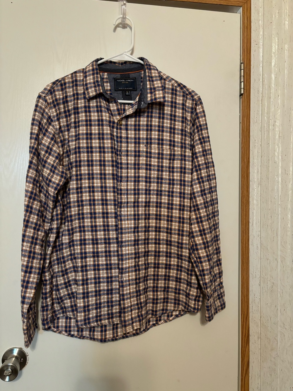 Flannel Plaid Long-Sleeve Button-Down Shirt - Navy & Cream